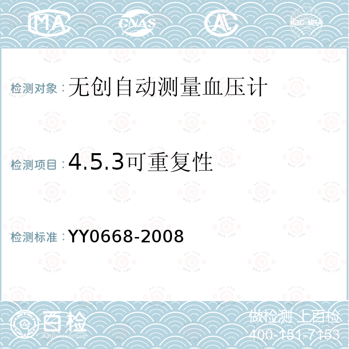 4.5.3可重复性 YY 0668-2008 医用电气设备 第2-49部分:多参数患者监护设备安全专用要求