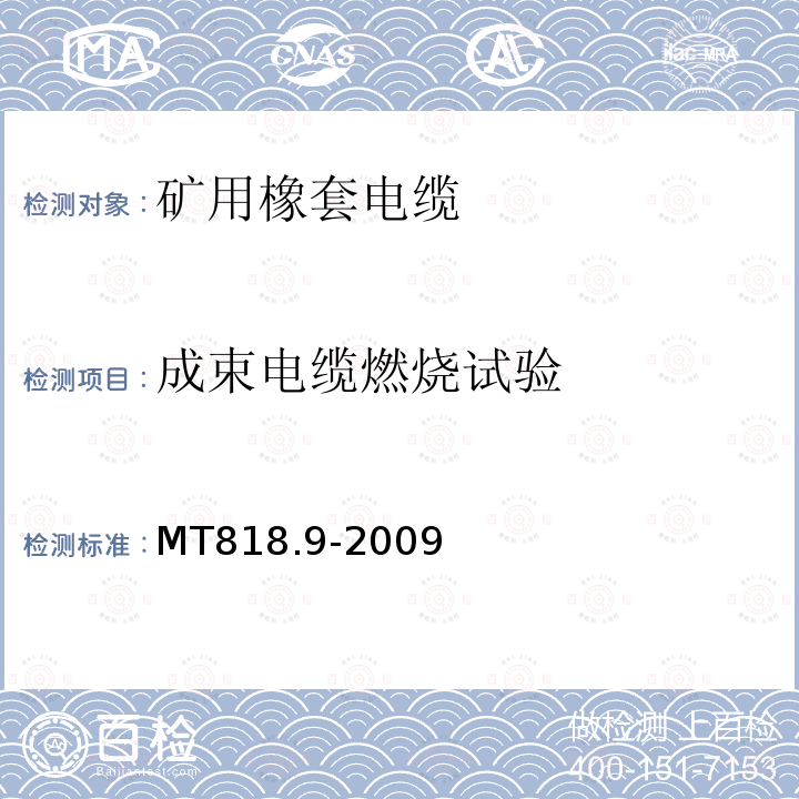 成束电缆燃烧试验 MT/T 818.9-2009 【强改推】煤矿用电缆 第9部分:额定电压0.3/0.5kV煤矿用移动轻型软电缆