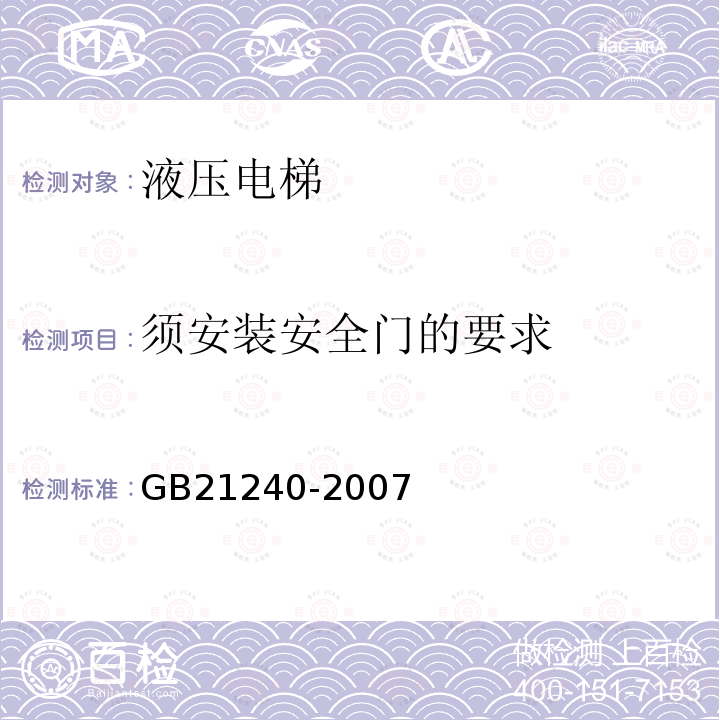 须安装安全门的要求 GB 21240-2007 液压电梯制造与安装安全规范