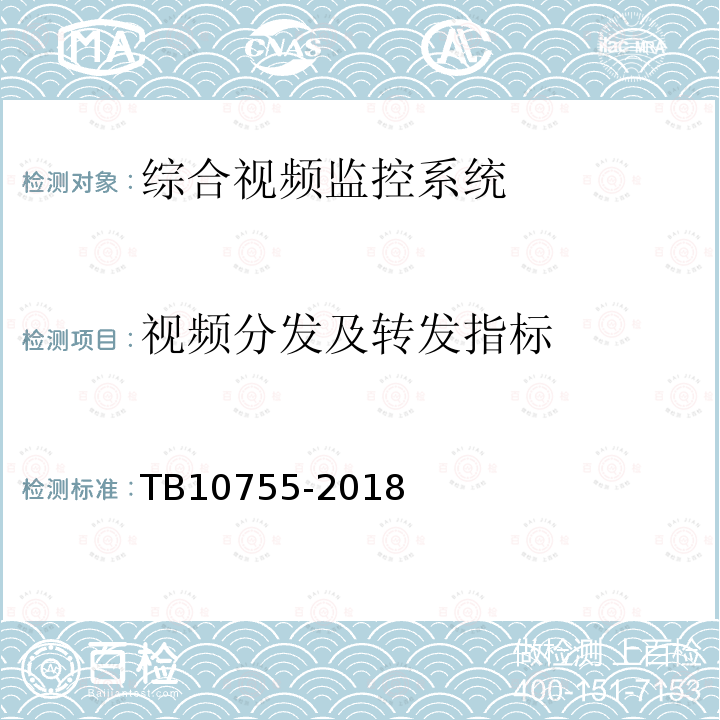 视频分发及转发指标 TB 10755-2018 高速铁路通信工程施工质量验收标准(附条文说明)