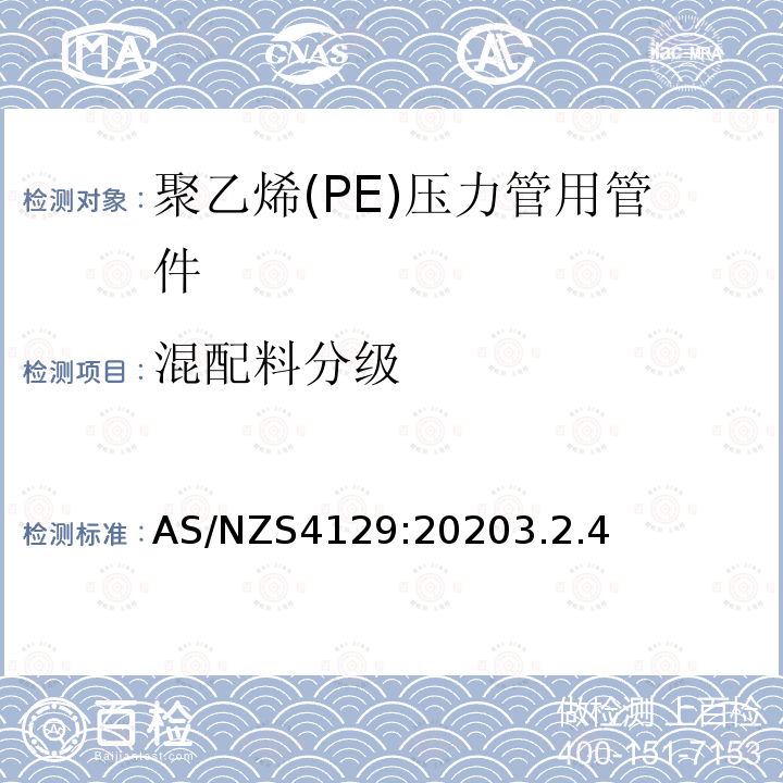 混配料分级 AS/NZS4129:20203.2.4 聚乙烯（PE）压力管用管件