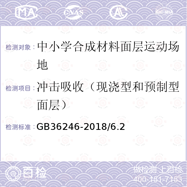 冲击吸收（现浇型和预制型面层） GB 36246-2018 中小学合成材料面层运动场地