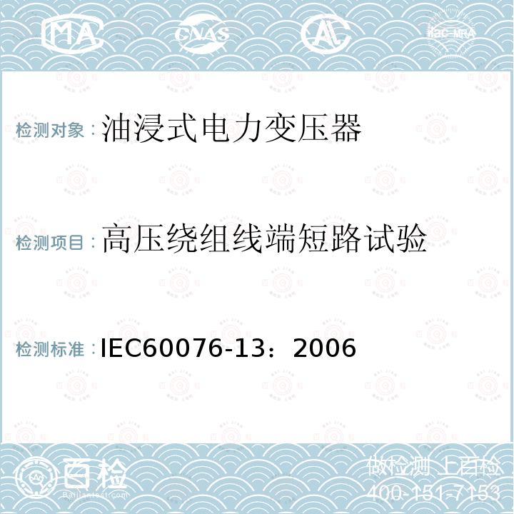 高压绕组线端短路试验 IEC 60076-13-2006 电力变压器 第13部分:自我保护充液变压器