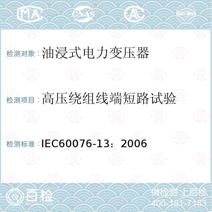 高压绕组线端短路试验 电力变压器 第13部分：自我保护式充液变压器