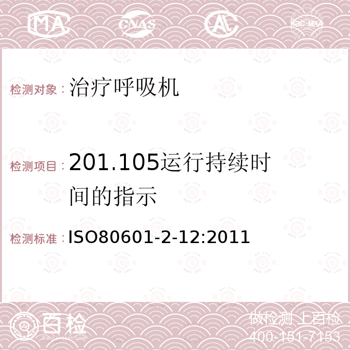 201.105运行持续时间的指示 IS 13450-2.6-2018 医用电气设备 第2部分 基本安全和基本性能的特殊要求 第6节 微波治疗设备