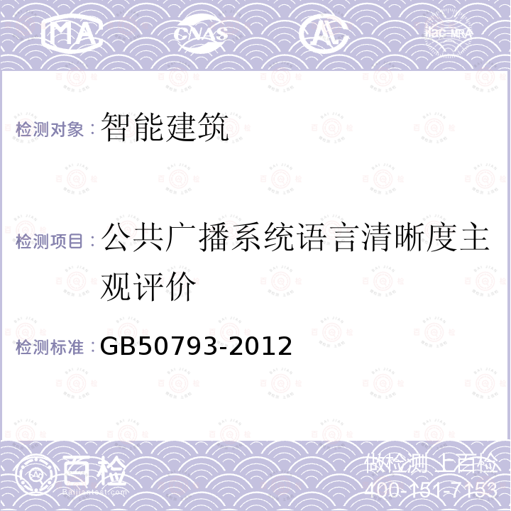 公共广播系统语言清晰度主观评价 GB 50793-2012 会议电视会场系统工程施工及验收规范(附条文说明)