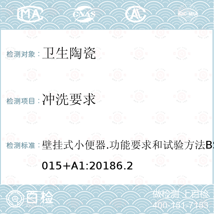 冲洗要求 壁挂式小便器.功能要求和试验方法 BS EN 13407:2015+A1:2018 6.2