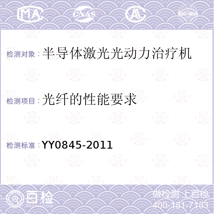 光纤的性能要求 YY 0845-2011 激光治疗设备 半导体激光光动力治疗机