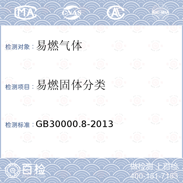 易燃固体分类 GB 30000.8-2013 化学品分类和标签规范 第8部分:易燃固体