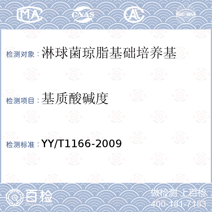 基质酸碱度 YY/T 1166-2009 淋球菌琼脂基础培养基