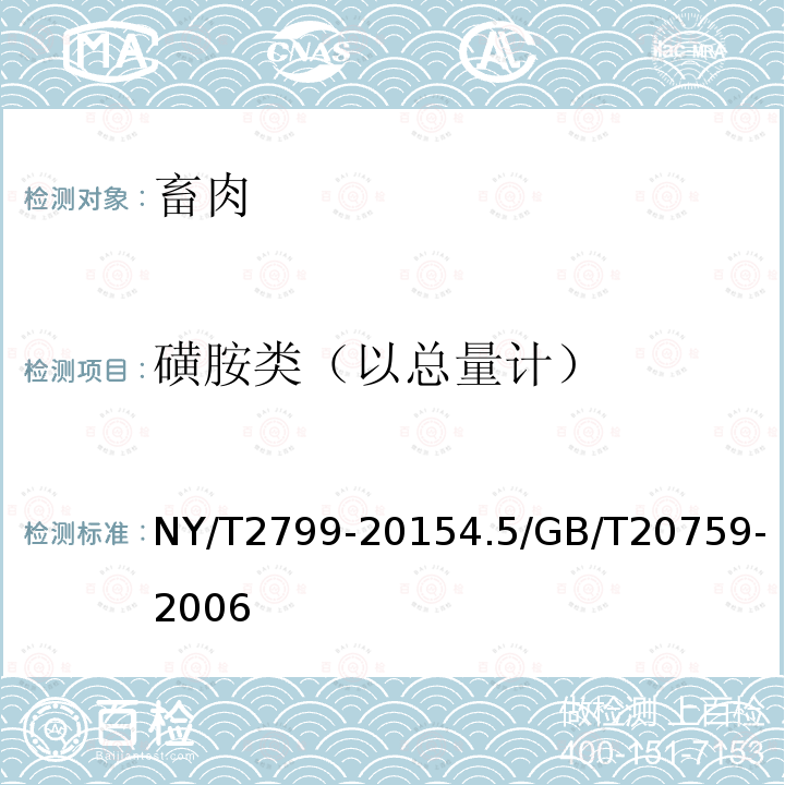 磺胺类（以总量计） NY/T 2799-2023 绿色食品 畜肉