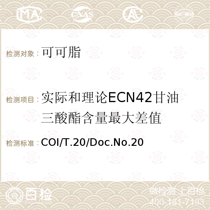 实际和理论ECN42甘油三酸酯含量最大差值 COI/T.20/Doc.No.20 实际与理论ECN42 甘油三酸酯成分含量的最大差值检验