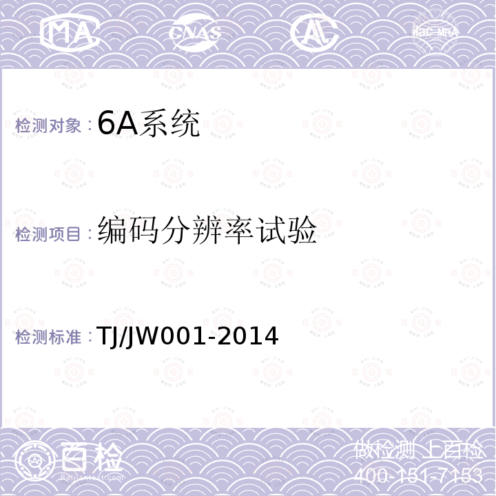 编码分辨率试验 TJ/JW001-2014 关于印发 机车车载安全防护系统（6A系统）总体技术条件评审意见 的通知