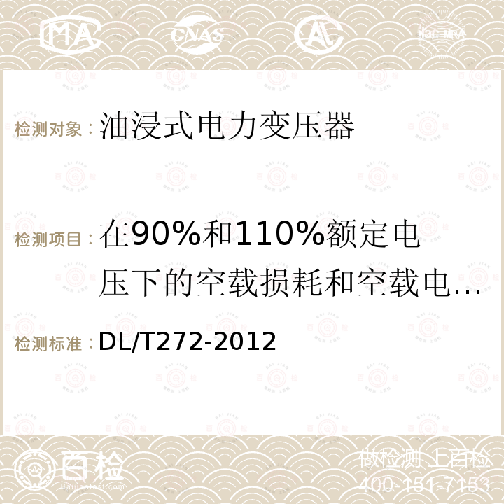 在90%和110%额定电压下的空载损耗和空载电流测量1 DL/T 272-2012 220kV～750kV油浸式电力变压器使用技术条件