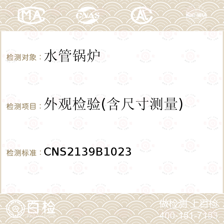 外观检验(含尺寸测量) CNS2139B1023 锅炉规章（锅炉制造规章）