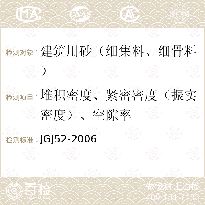 堆积密度、紧密密度（振实密度）、空隙率 普通混凝土用砂、石质量及检验方法标准