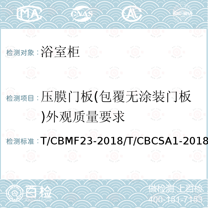 压膜门板(包覆无涂装门板)外观质量要求 T/CBMF23-2018/T/CBCSA1-2018 浴室柜