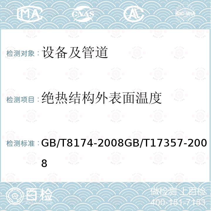 绝热结构外表面温度 GB/T 17357-2008 设备及管道绝热层表面热损失现场测定 热流计法和表面温度法