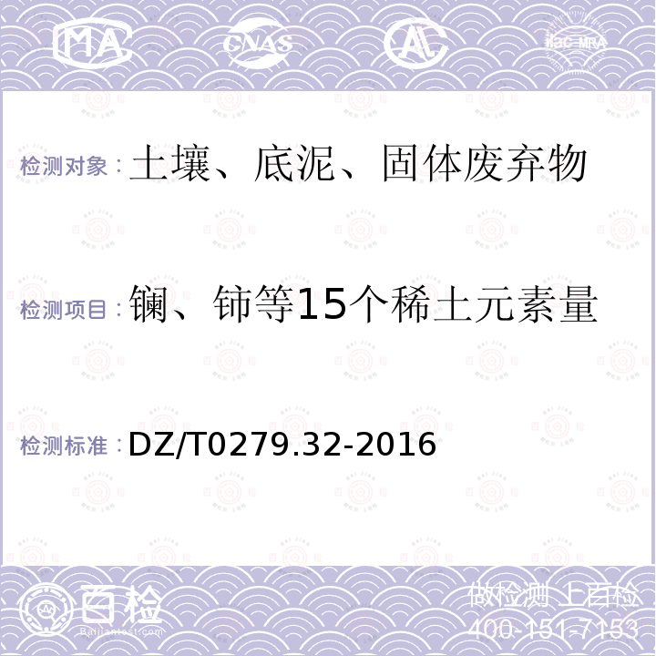 镧、铈等15个稀土元素量 区域地球化学样品分析方法 第32部分：镧、铈等15个稀土元素量测定 封闭酸溶—电感耦合等离子体质谱法