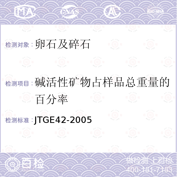 碱活性矿物占样品总重量的百分率 JTG E42-2005 公路工程集料试验规程
