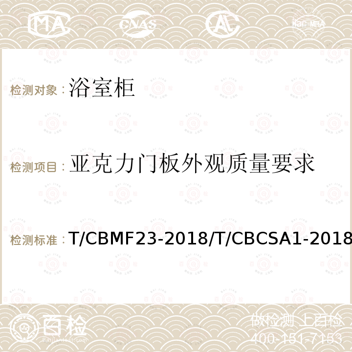 亚克力门板外观质量要求 T/CBMF23-2018/T/CBCSA1-2018 浴室柜