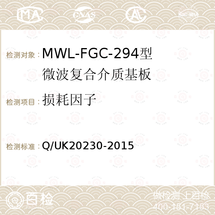 损耗因子 Q/UK20230-2015 MWL-FGC-294型微波复合介质基板详细规范