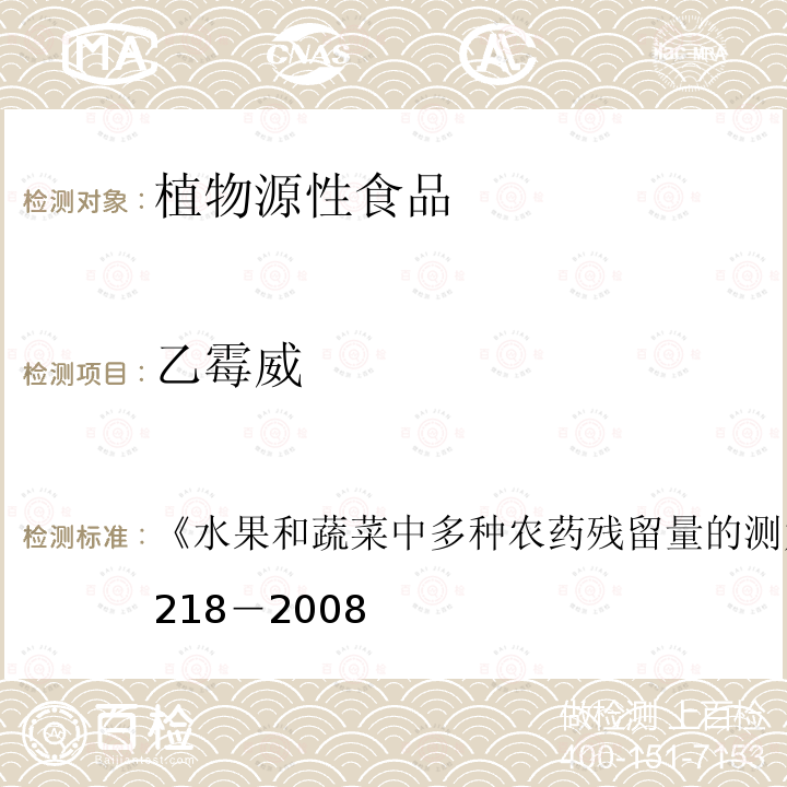 乙霉威 水果和蔬菜中多種農藥殘留量的測定 GB/T5009.218－2008