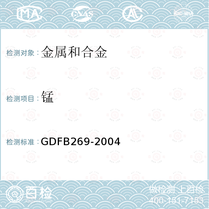 锰 GDFB269-2004 不锈钢和高合金钢中Si、Mn、P、Ni、Cr、Sn、As、V、Ti、Al、Cu、Mo的测定--电感耦合等离子体原子发射光谱法（ICP - AES）