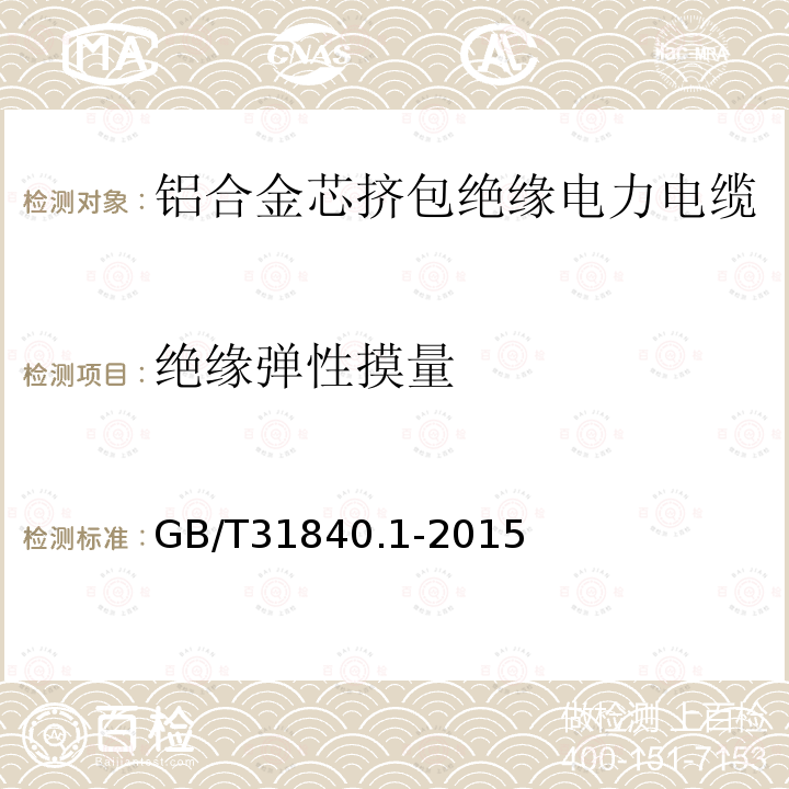 绝缘弹性摸量 GB/T 31840.1-2015 额定电压1kV(Um=1.2kV)到35kV(Um=40.5kV)铝合金芯挤包绝缘电力电缆 第1部分:额定电压1kV(Um=1.2kV)和3kV(Um=3.6kV)电缆