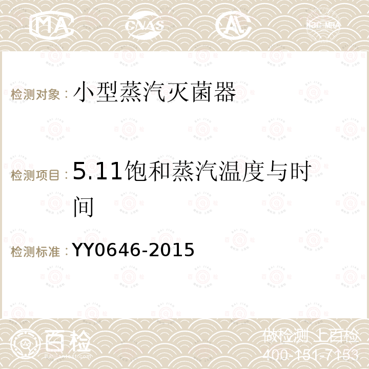 5.11饱和蒸汽温度与时间 YY/T 0646-2015 小型蒸汽灭菌器 自动控制型