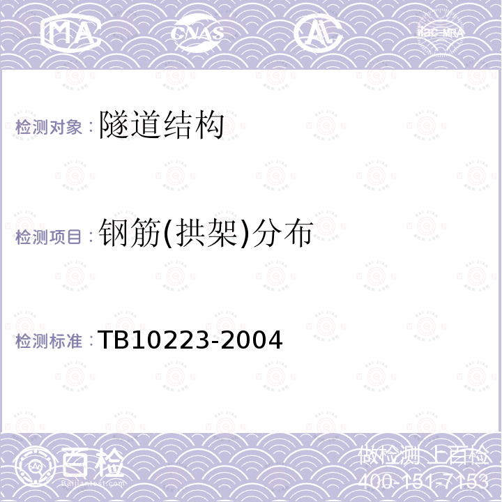 钢筋(拱架)分布 TB 10223-2004 铁路隧道衬砌质量无损检测规程(附条文说明)