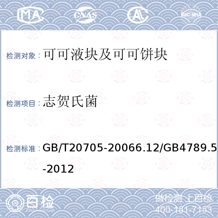 志賀氏菌 可可液塊及可可餅塊