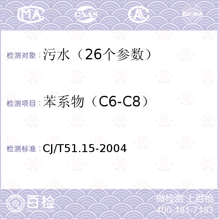 苯系物（C6-C8） CJ/T51.15-2004 城市污水 苯系物（C6—C8）的测定