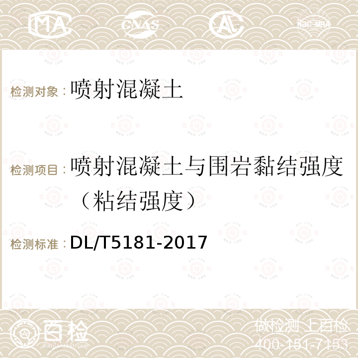 喷射混凝土与围岩黏结强度（粘结强度） 水电水利工程锚喷支护施工规范 （附录I）