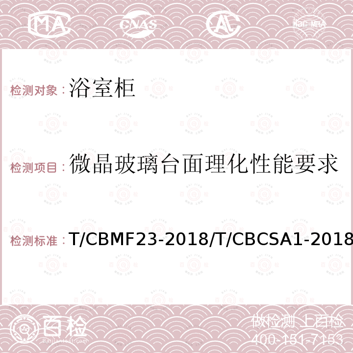 微晶玻璃台面理化性能要求 T/CBMF23-2018/T/CBCSA1-2018 浴室柜