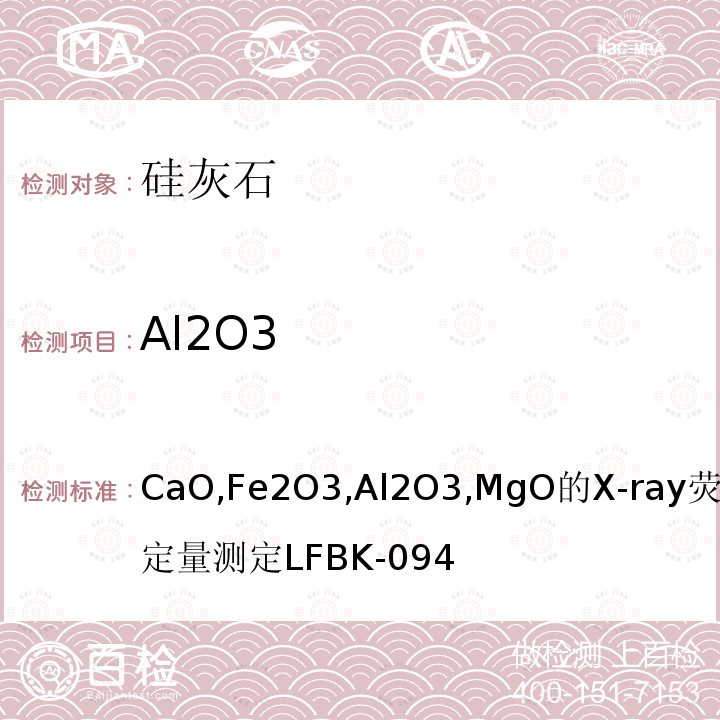 Al2O3 CaO,Fe2O3,Al2O3,MgO的X-ray荧光定量测定LFBK-094 硅灰石中SiO2,