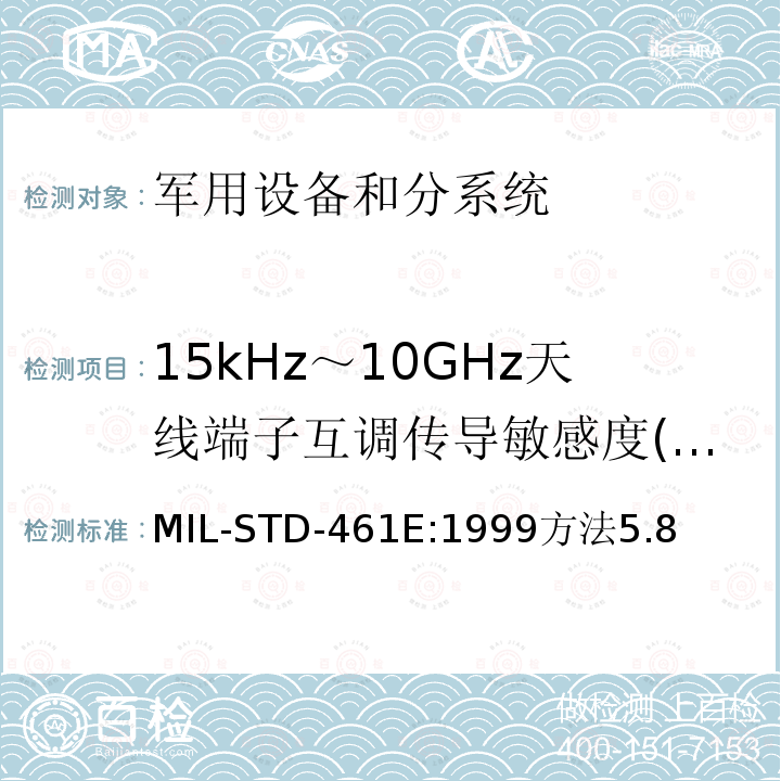 15kHz～10GHz天线端子互调传导敏感度(CS03/CS103) 国防部接口标准—分系统和设备电磁干扰特性控制要求