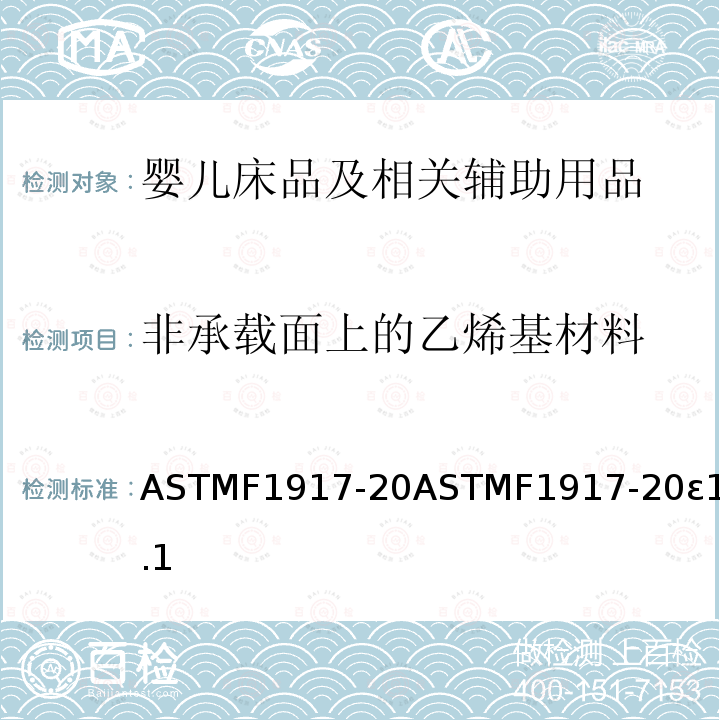 非承载面上的乙烯基材料 ASTMF1917-20ASTMF1917-20ε16.1 婴儿床品及相关辅助用品安全要求