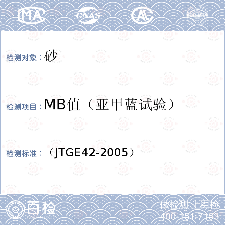 MB值（亚甲蓝试验） 公路工程集料试验规程