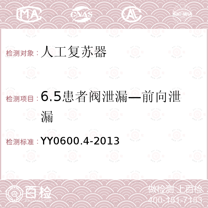 6.5患者阀泄漏—前向泄漏 YY 0600.4-2013 医用呼吸机基本安全和主要性能专用要求 第4部分 人工复苏器