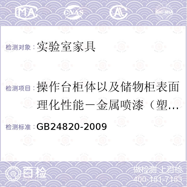 操作台柜体以及储物柜表面理化性能－金属喷漆（塑）涂层硬度 GB 24820-2009 实验室家具通用技术条件