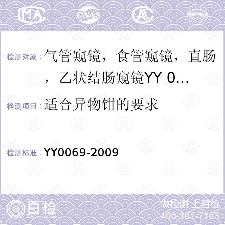 适合异物钳的要求 YY/T 0069-2009 【强改推】硬性气管内窥镜专用要求