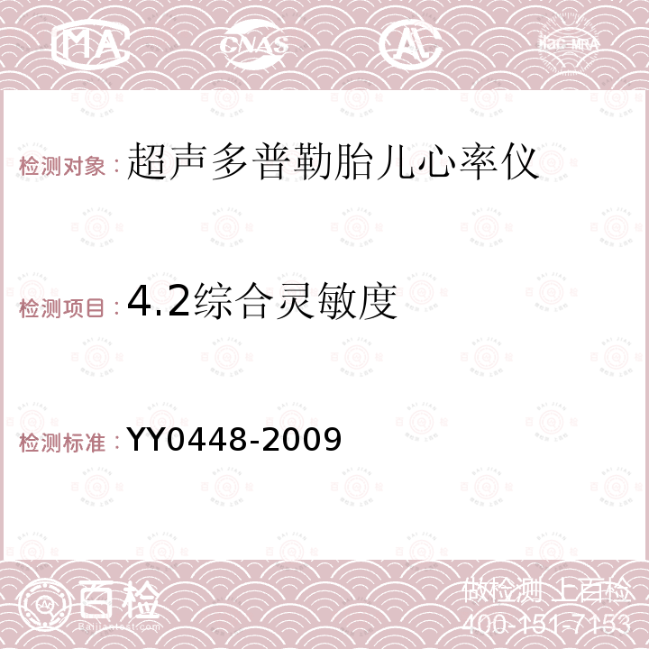 4.2综合灵敏度 YY 0448-2009 超声多普勒胎儿心率仪