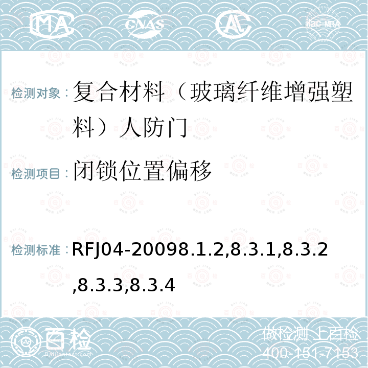 闭锁位置偏移 人民防空工程防护设备试验测试与质量检测标准