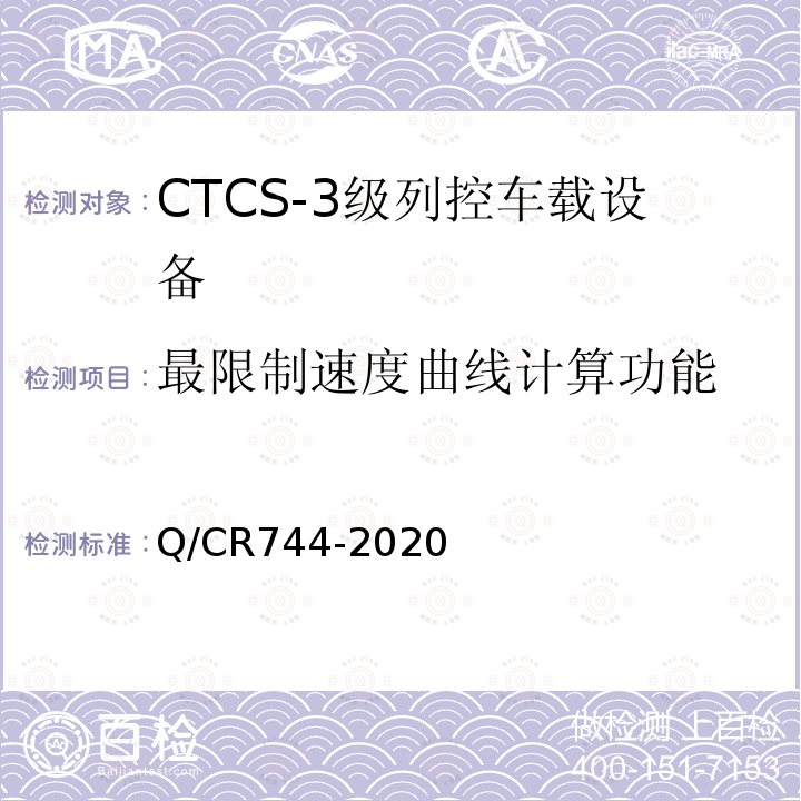 最限制速度曲线计算功能 Q/CR744-2020 CTCS-3级列控车载设备技术规范