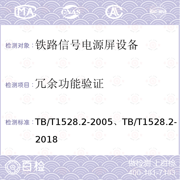 冗余功能验证 TB/T 1528.2-2005 铁路信号电源屏 第2部分:试验方法