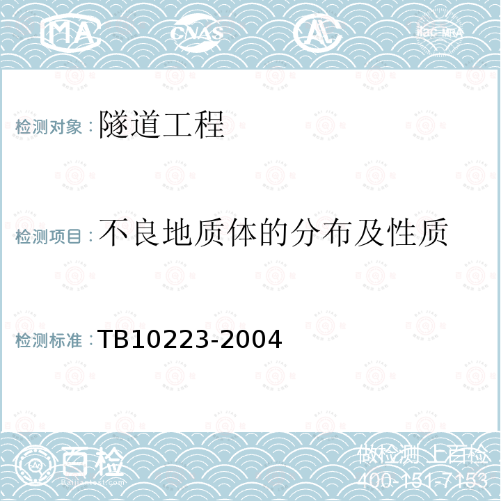 不良地质体的分布及性质 TB 10223-2004 铁路隧道衬砌质量无损检测规程(附条文说明)
