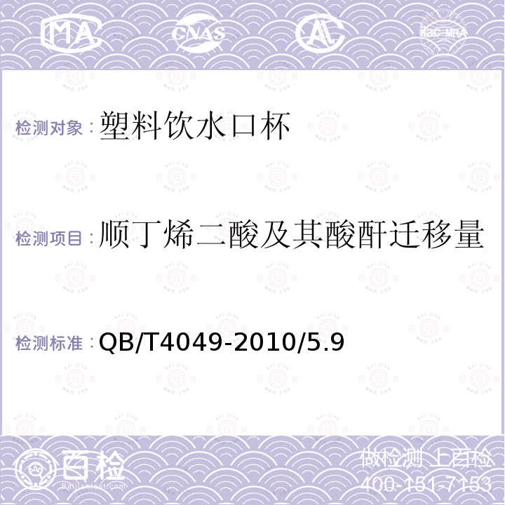 顺丁烯二酸及其酸酐迁移量 QB/T 4049-2021 塑料饮水口杯