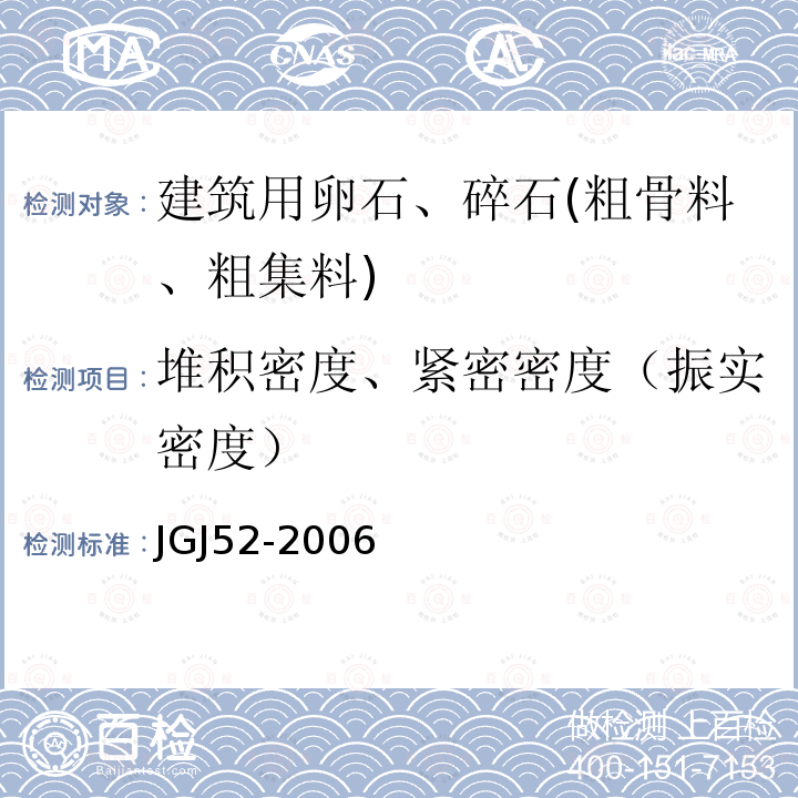 堆积密度、紧密密度（振实密度） 普通混凝土用砂、石质量及检验方法标准