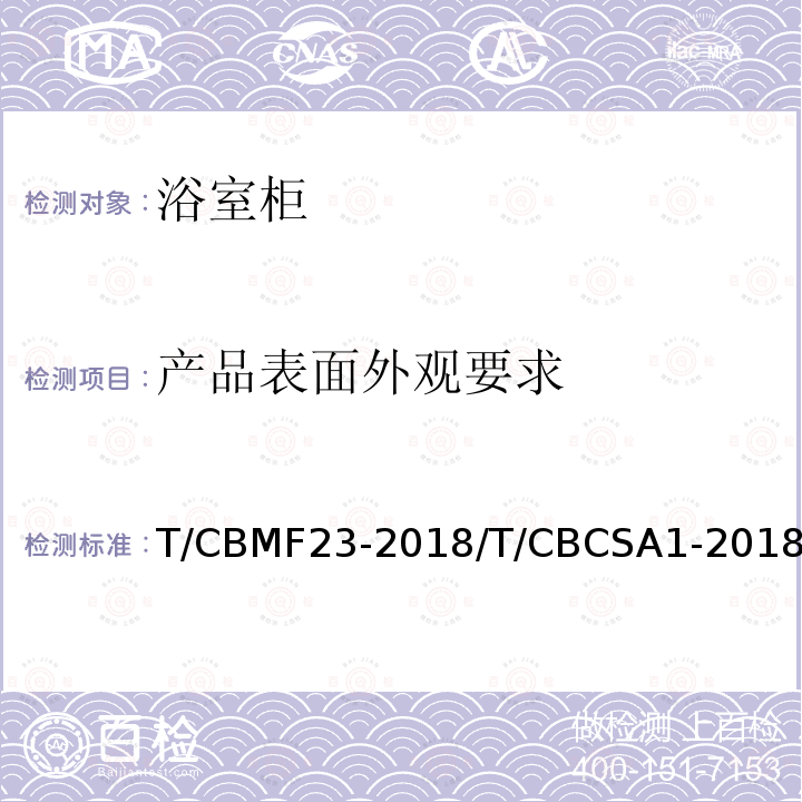 产品表面外观要求 T/CBMF23-2018/T/CBCSA1-2018 浴室柜